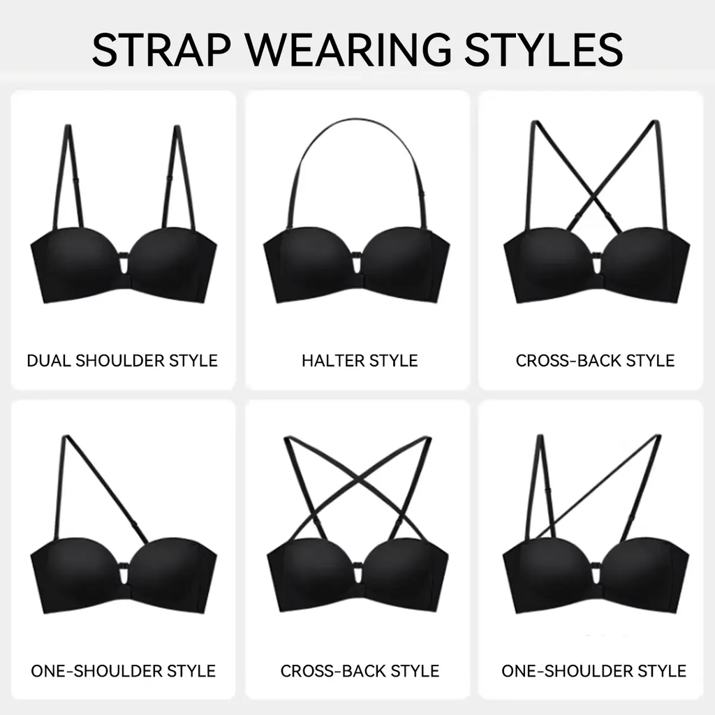 Strap wearing styles: strapless, halter, cross-back, one-shoulder